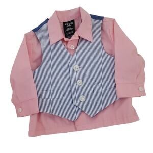 IZOD 3-6M Pink button down and seersucker vest